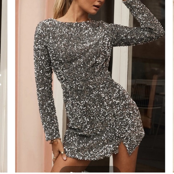 Princess Polly low back sequin silver dress - Picture 3 of 9